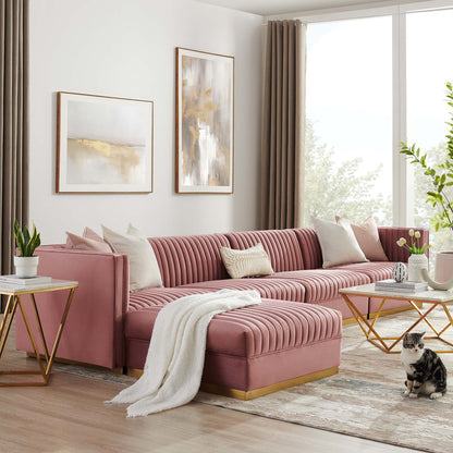 Sanguine 5-Piece Channel Tufted Performance Velvet Modular Sectional Sofa by Furniture for America