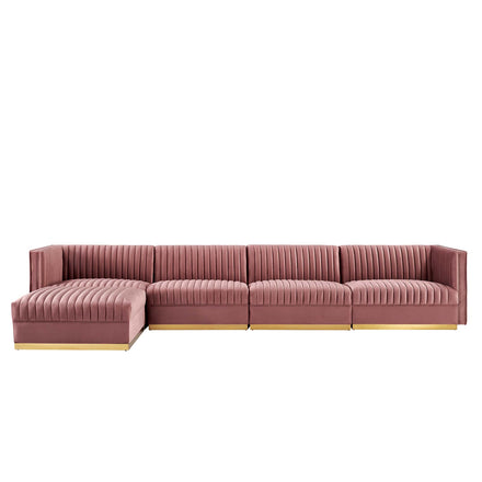 Sanguine 5-Piece Channel Tufted Performance Velvet Modular Sectional Sofa in Dusty Rose