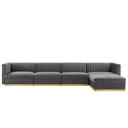 Sanguine 5-Piece Channel Tufted Performance Velvet Modular Sectional Sofa by Furniture for America
