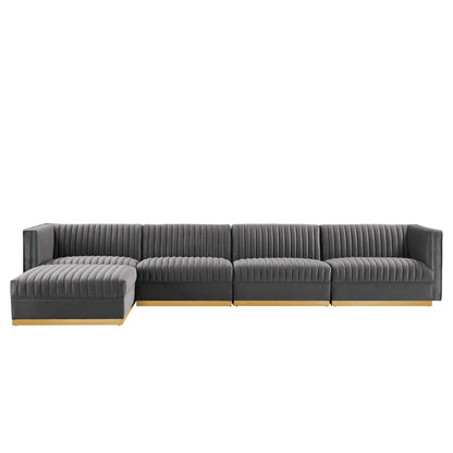 Sanguine 5-Piece Channel Tufted Performance Velvet Modular Sectional Sofa by Furniture for America