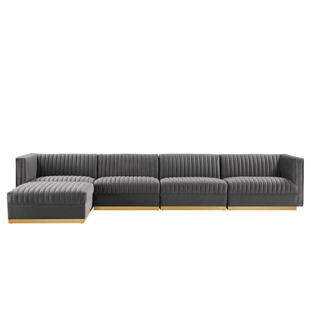 Sanguine 5-Piece Channel Tufted Performance Velvet Modular Sectional Sofa in Gray