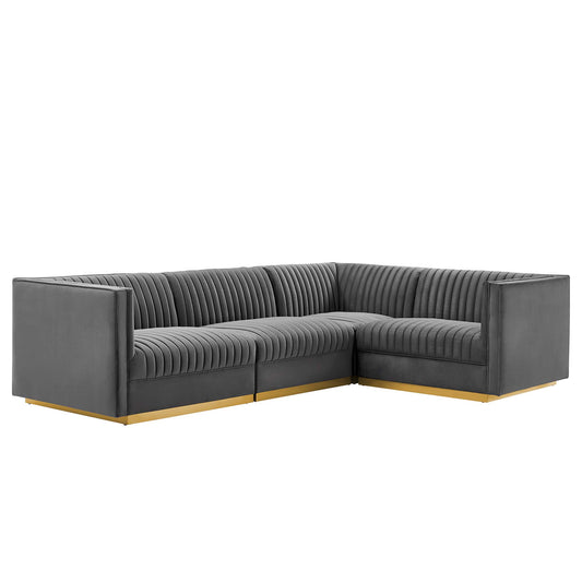 Sanguine 4-Piece Channel Tufted Performance Velvet Right-Facing Modular Sectional Sofa by Furniture For America