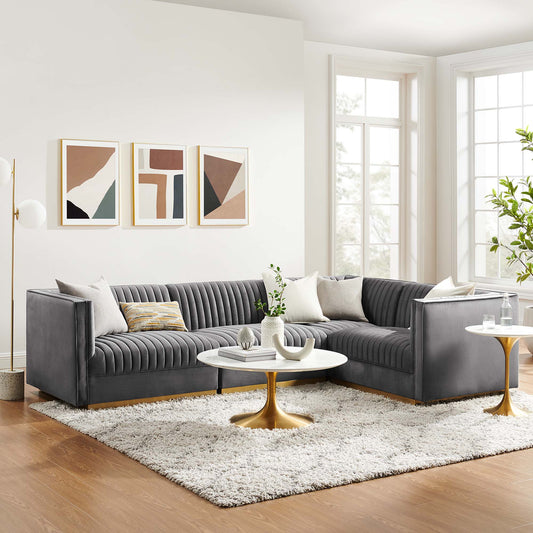 Sanguine 4-Piece Channel Tufted Performance Velvet Right-Facing Modular Sectional Sofa by Furniture For America