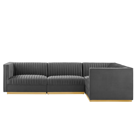 Sanguine 4-Piece Channel Tufted Performance Velvet Right-Facing Modular Sectional Sofa in Gray