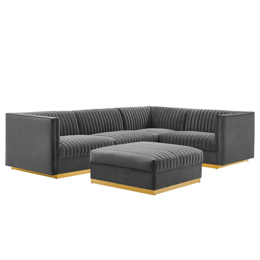 Sanguine 5-Piece Channel Tufted Performance Velvet Right-Facing Modular Sectional Sofa by Furniture For America