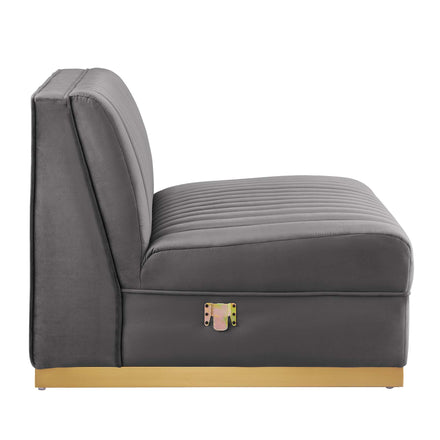 Sanguine 5-Piece Channel Tufted Performance Velvet Right-Facing Modular Sectional Sofa in Gray