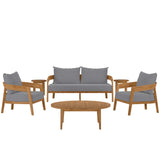 Blake 6-Piece Teak Wood Outdoor Patio Set in Natural Gray