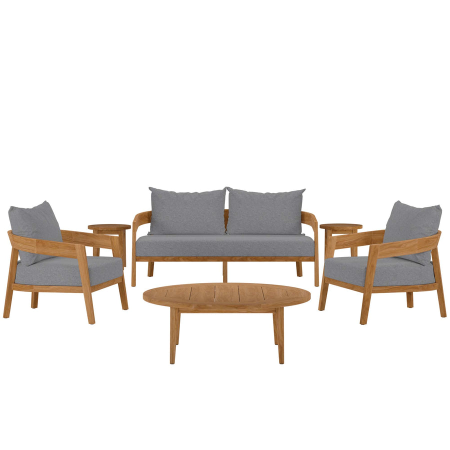 Blake 6-Piece Teak Wood Outdoor Patio Set in Natural Gray