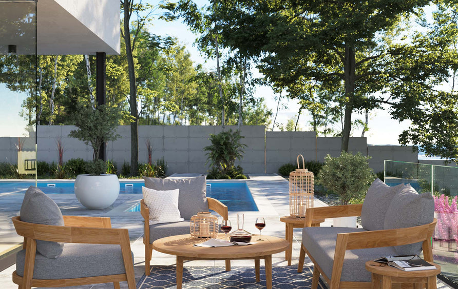 Blake 6-Piece Teak Wood Outdoor Patio Set in Natural Gray