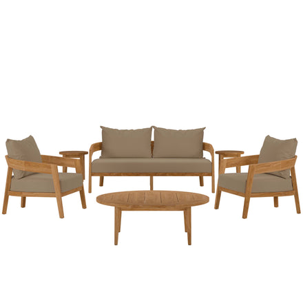 Brisbane 6-Piece Teak Wood Outdoor Patio Set in Natural Light Brown