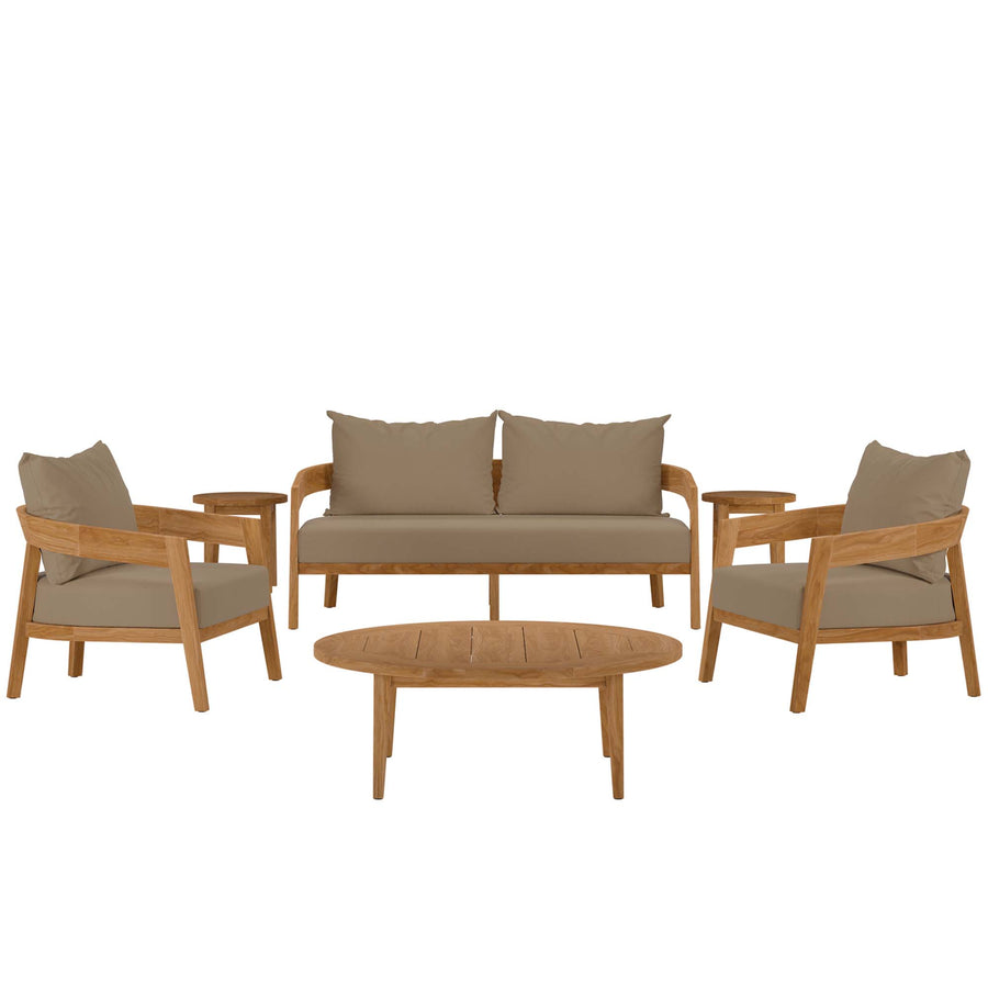 Blake 6-Piece Teak Wood Outdoor Patio Set in Natural Light Brown