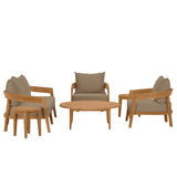 Blake 6-Piece Teak Wood Outdoor Patio Set in Natural Light Brown