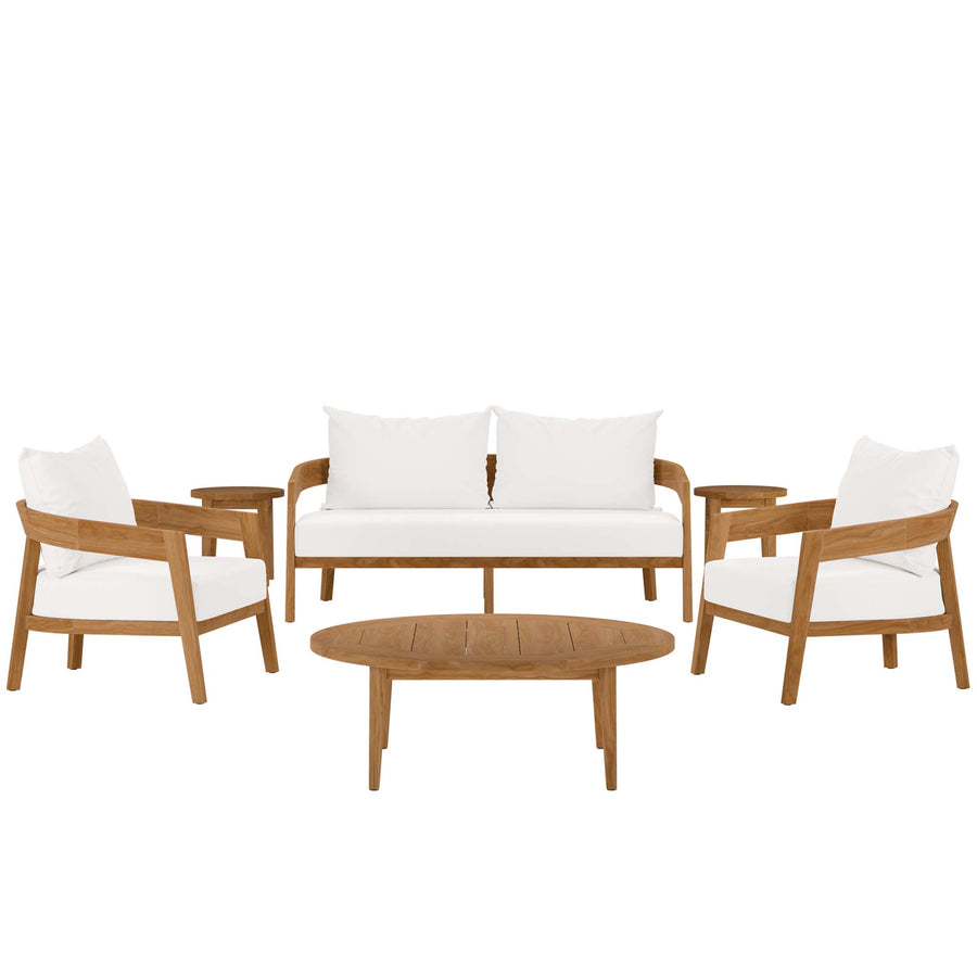 Blake 6-Piece Teak Wood Outdoor Patio Set in Natural White