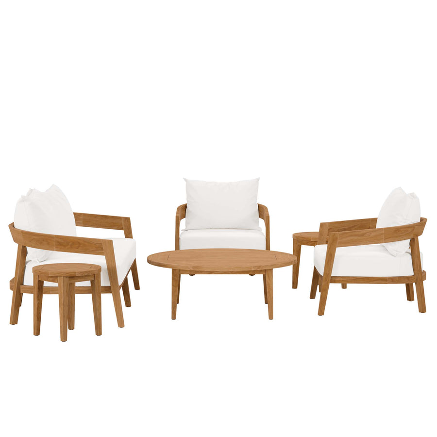 Blake 6-Piece Teak Wood Outdoor Patio Set in Natural White
