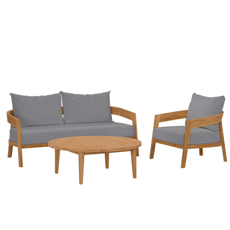 Blake 3-Piece Teak Wood Outdoor Patio Set in Natural Gray