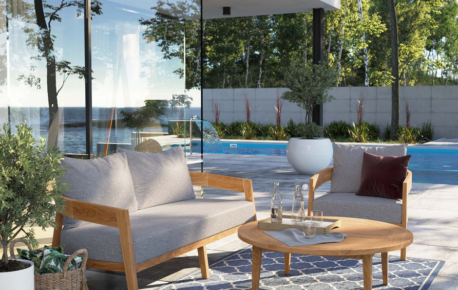 Blake 3-Piece Teak Wood Outdoor Patio Set in Natural Gray