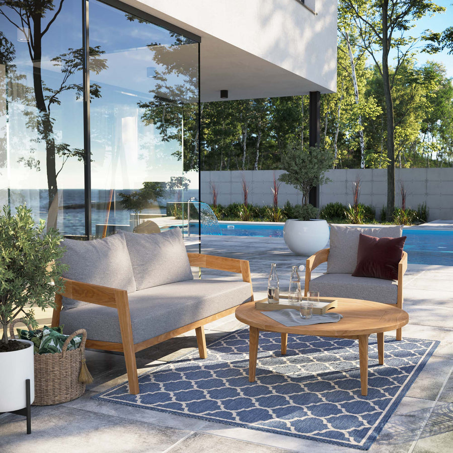Blake 3-Piece Teak Wood Outdoor Patio Set in Natural Gray