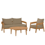 Blake 3-Piece Teak Wood Outdoor Patio Set in Natural Light Brown