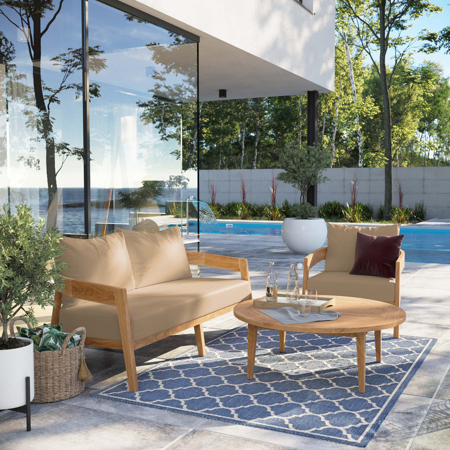 Blake 3-Piece Teak Wood Outdoor Patio Set in Natural Light Brown