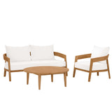 Blake 3-Piece Teak Wood Outdoor Patio Set in Natural White