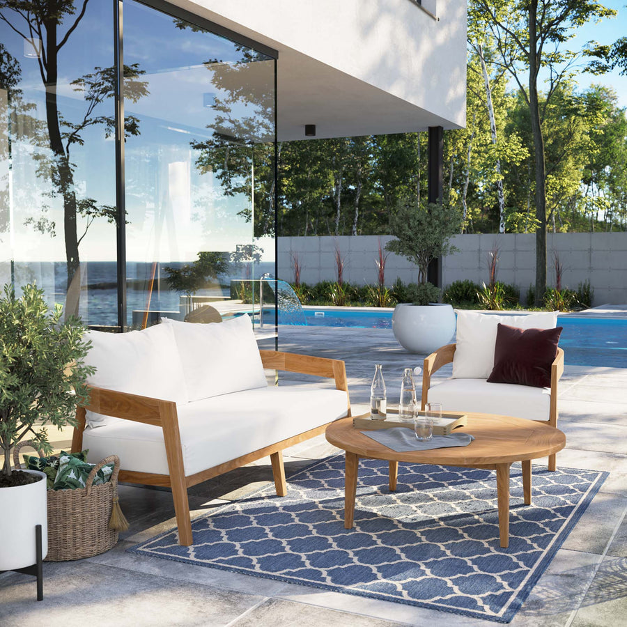 Blake 3-Piece Teak Wood Outdoor Patio Set in Natural White