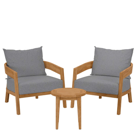 Brisbane 3-Piece Teak Wood Outdoor Patio Set in Natural Gray