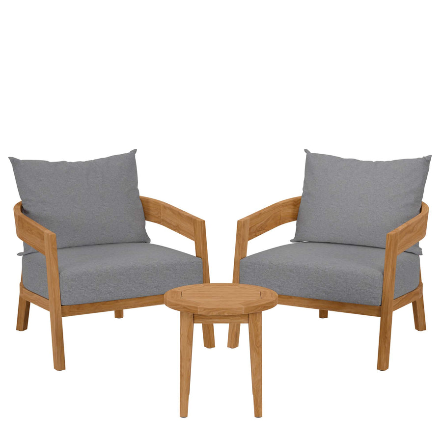 Blake 3-Piece Teak Wood Outdoor Patio Set in Natural Gray