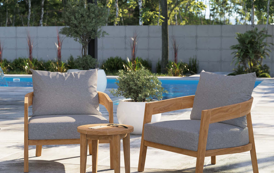 Blake 3-Piece Teak Wood Outdoor Patio Set in Natural Gray