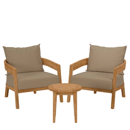 Brisbane 3-Piece Teak Wood Outdoor Patio Set in Natural Light Brown