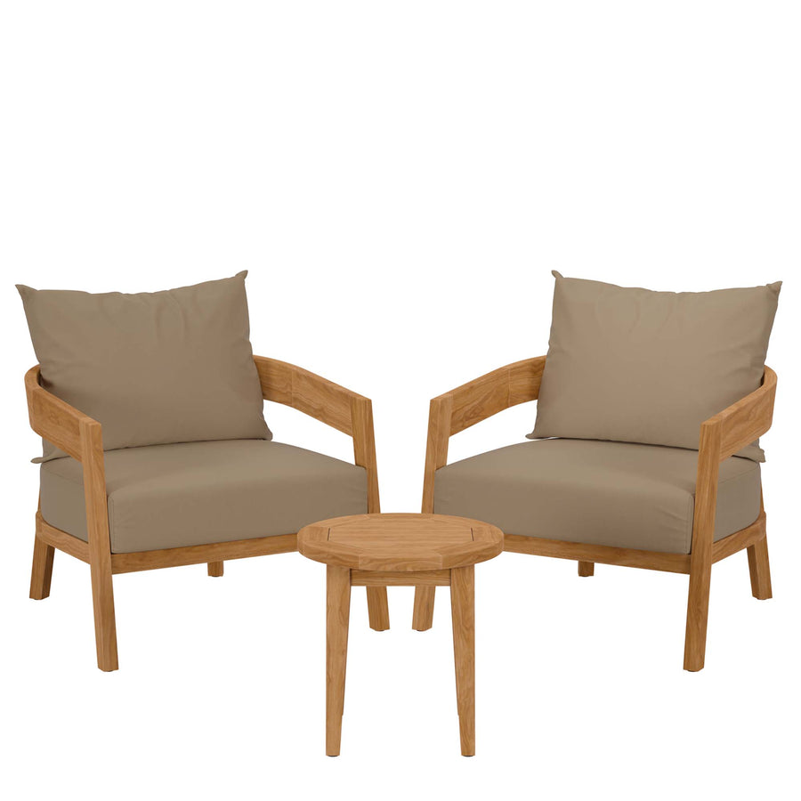 Blake 3-Piece Teak Wood Outdoor Patio Set in Natural Light Brown