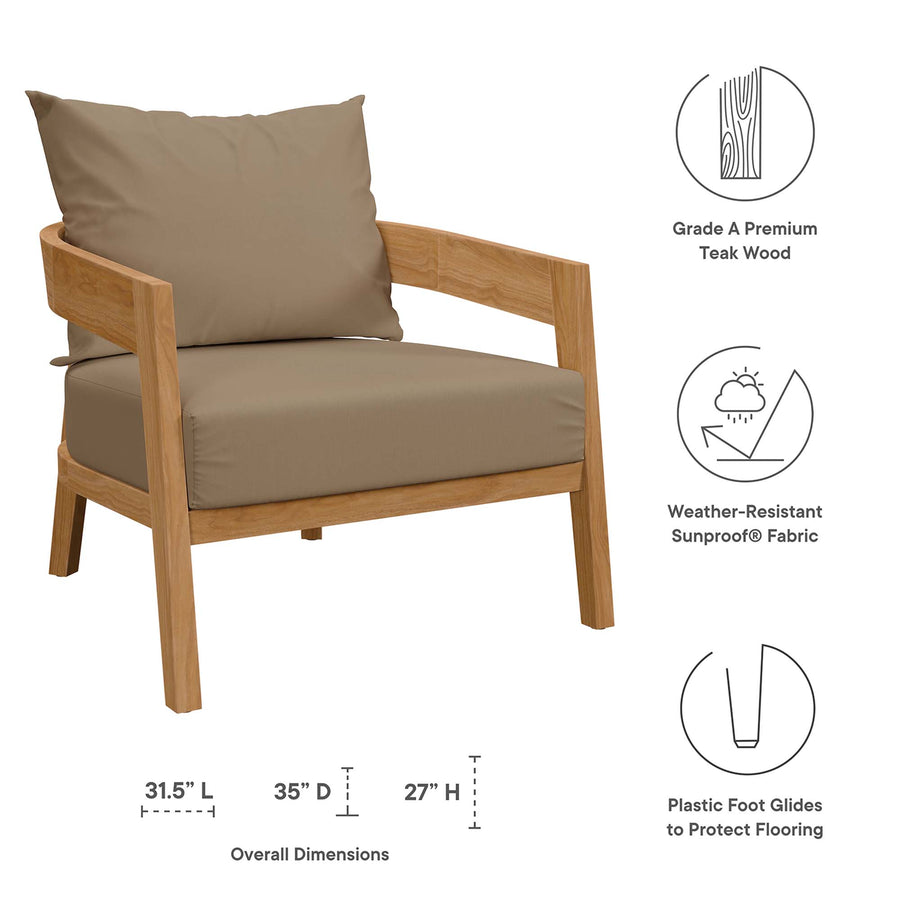Blake 3-Piece Teak Wood Outdoor Patio Set in Natural Light Brown
