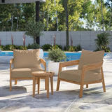 Blake 3-Piece Teak Wood Outdoor Patio Set in Natural Light Brown