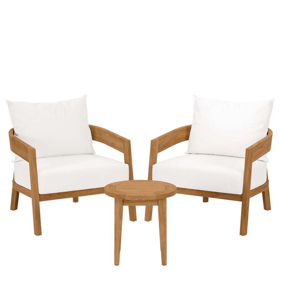 Blake 3-Piece Teak Wood Outdoor Patio Set in Natural White