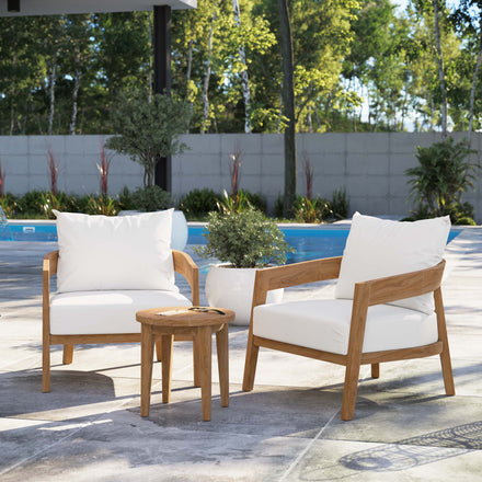 Brisbane 3-Piece Teak Wood Outdoor Patio Set in Natural White