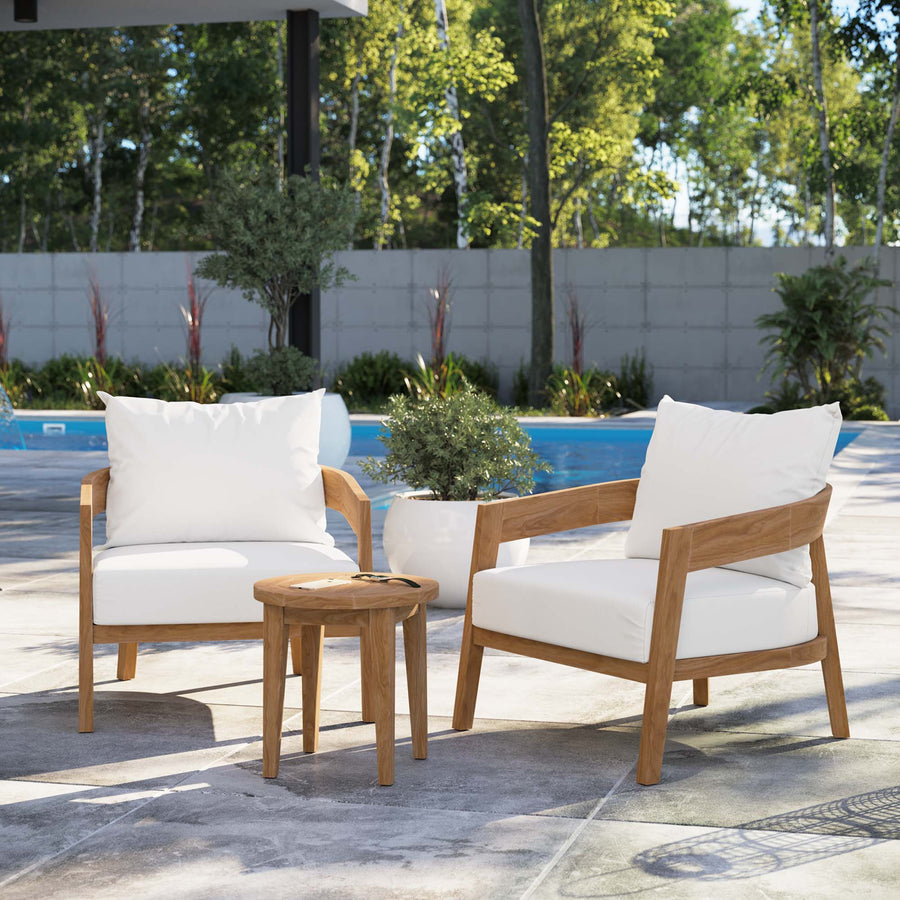 Blake 3-Piece Teak Wood Outdoor Patio Set in Natural White