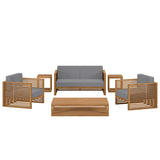 Avery 6-Piece Teak Wood Outdoor Patio Set in Natural Gray