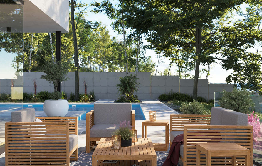 Avery 6-Piece Teak Wood Outdoor Patio Set in Natural Gray