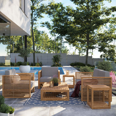 Carlsbad 6-Piece Teak Wood Outdoor Patio Set in Natural Gray