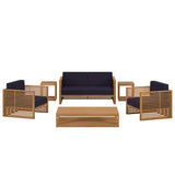 Avery 6-Piece Teak Wood Outdoor Patio Set in Natural Navy