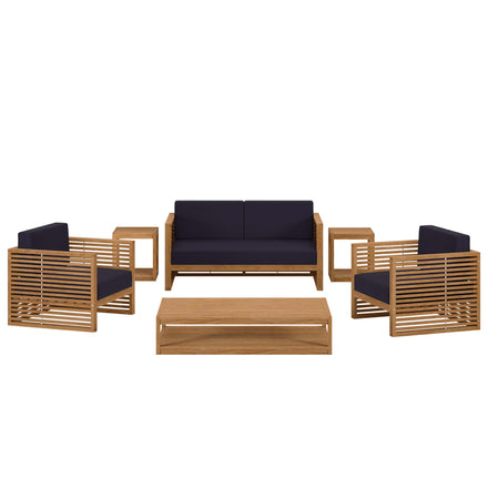 Carlsbad 6-Piece Teak Wood Outdoor Patio Set in Natural Navy