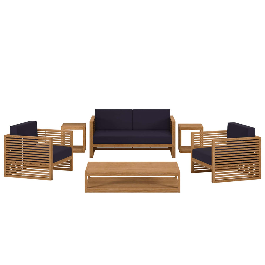 Avery 6-Piece Teak Wood Outdoor Patio Set in Natural Navy