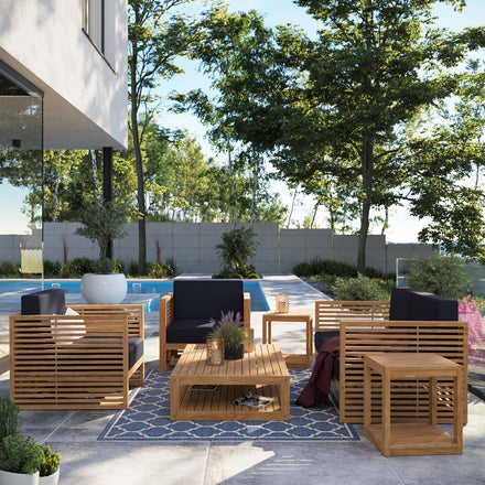 Carlsbad 6-Piece Teak Wood Outdoor Patio Set in Natural Navy