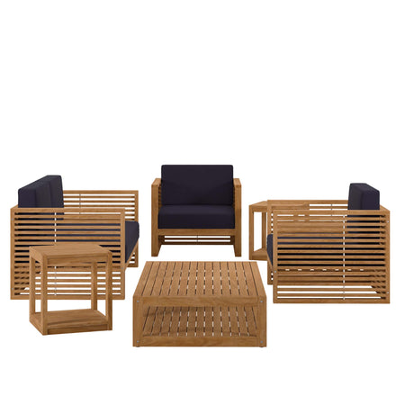 Carlsbad 6-Piece Teak Wood Outdoor Patio Set in Natural Navy