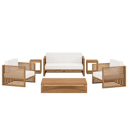 Carlsbad 6-Piece Teak Wood Outdoor Patio Set in Natural White