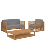 Avery 3-Piece Teak Wood Outdoor Patio Set in Natural Gray