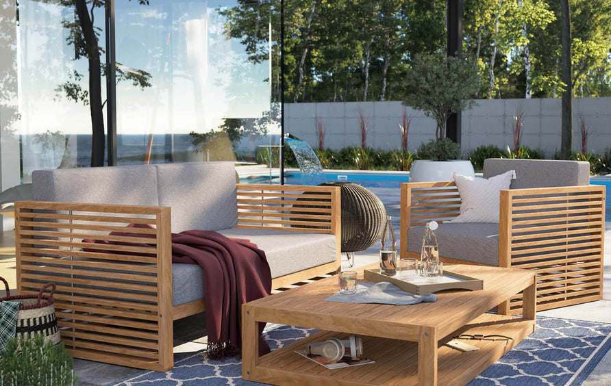 Avery 3-Piece Teak Wood Outdoor Patio Set in Natural Gray