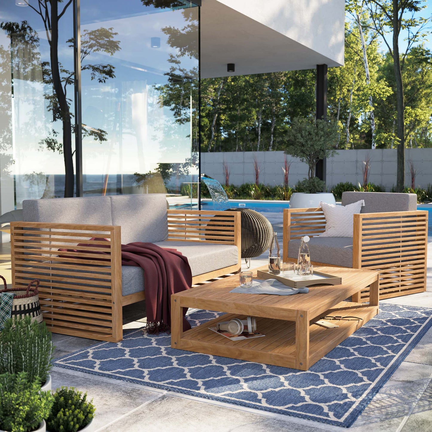 Carlsbad 3-Piece Teak Wood Outdoor Patio Set by Furniture For America