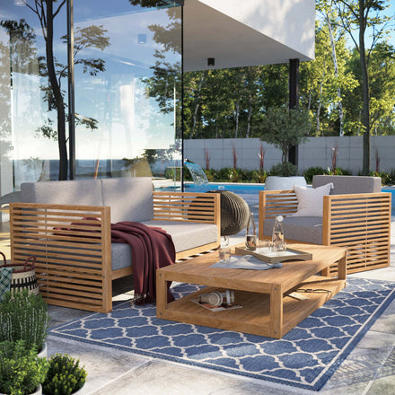 Carlsbad 3-Piece Teak Wood Outdoor Patio Set in Natural Gray