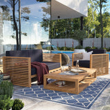 Avery 3-Piece Teak Wood Outdoor Patio Set in Natural Navy