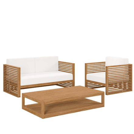 Carlsbad 3-Piece Teak Wood Outdoor Patio Set in Natural White